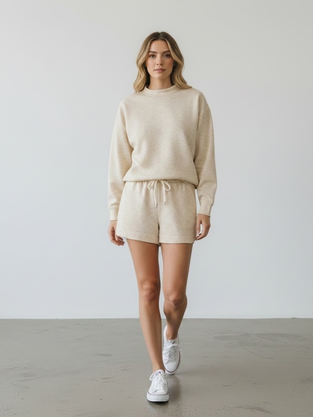 1298 • Heather Ecru Lux Scuba Shorts 2 Piece Set